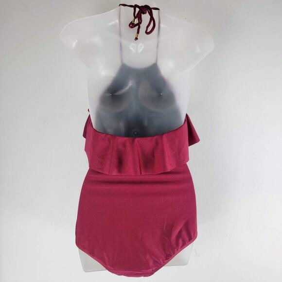 NEW Shoshanna Swimwear Syrah Ruffle Halter 1 Piece Red Size 4 - Picture 6 of 9
